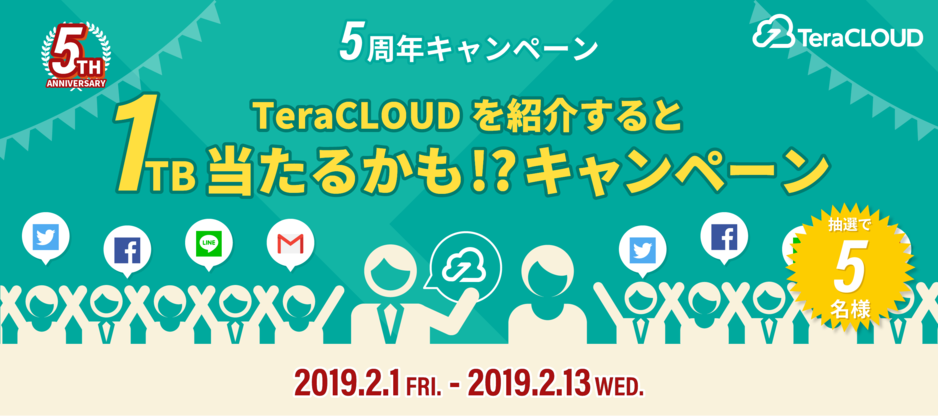 祝5周年！TeraCLOUDを紹介すると1TB当たるかも？！キャンペーン