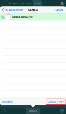 アイテムを選択し「Upload ○ item(s)」をタップ
